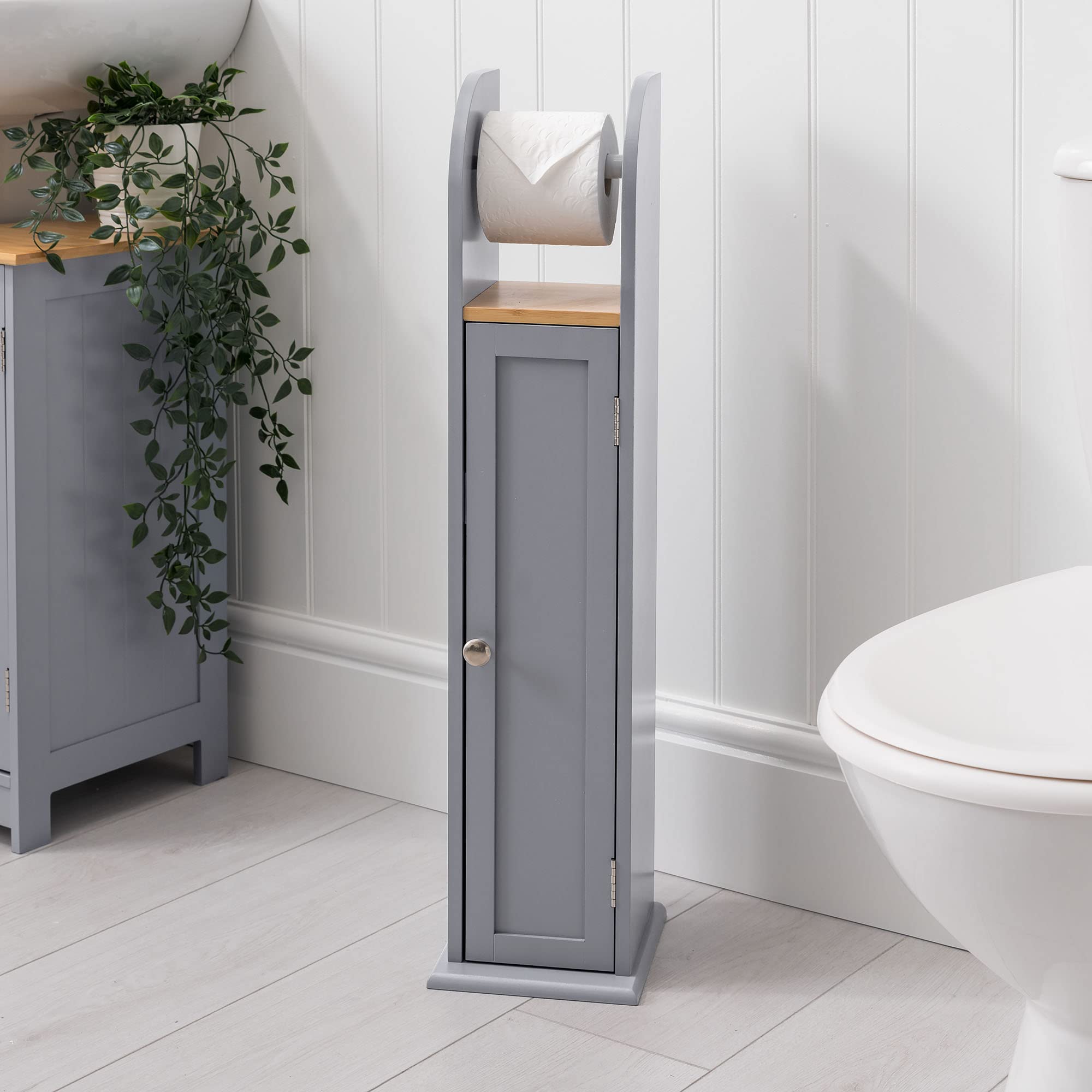 Buy CHRISTOW Free Standing Toilet Roll Holder Wooden Grey