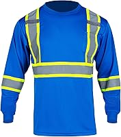 Vista 2 de FONIRRA Camiseta de seguridad de manga larga reflectante de alta visibilidad, camisas de trabajo de construcción ANSI Clase 3 para hombres