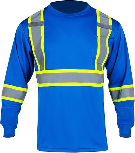 Miniatura 2 de FONIRRA Camiseta de seguridad de manga larga reflectante de alta visibilidad, camisas de trabajo de construcción ANSI Clase 3 para hombres