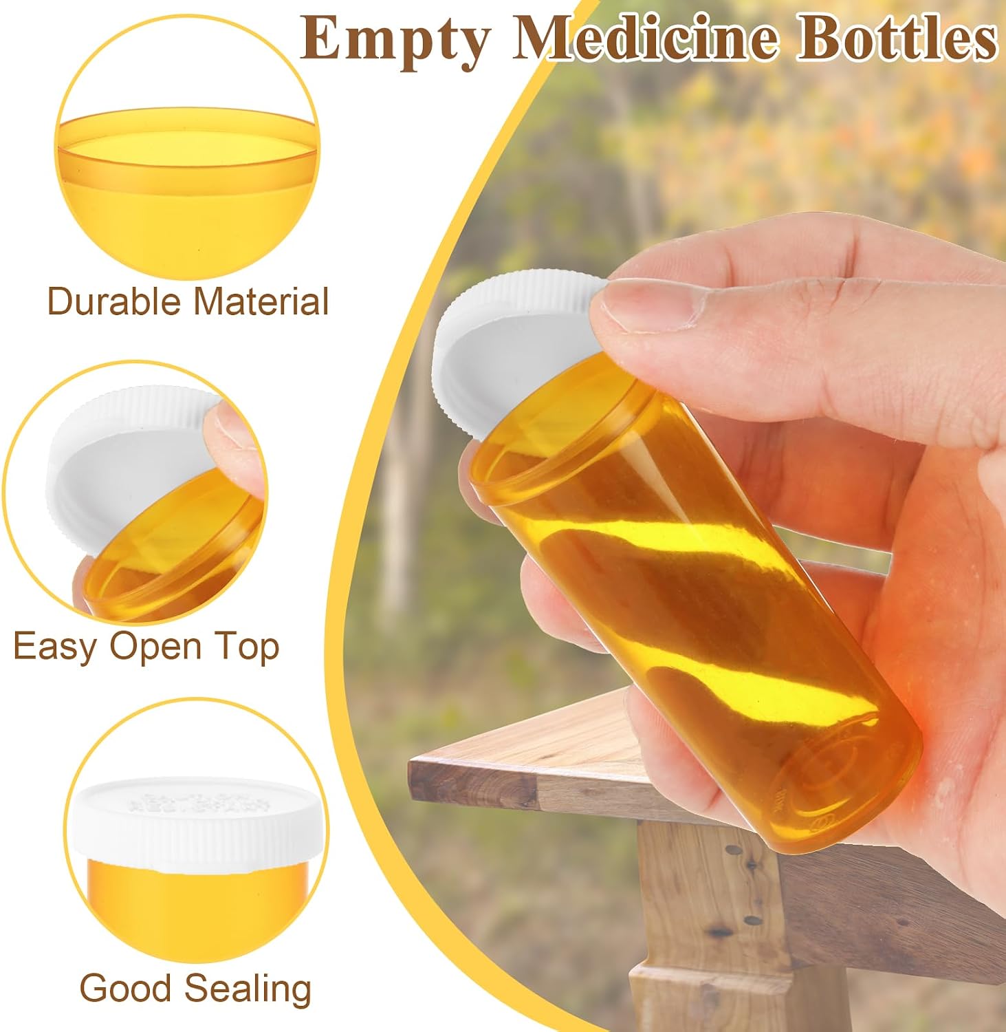 DAJAVE 100 Pack Empty Pill Bottles with Cap, 8 Dram Prescription Vials, Plastic Medicine Bottles for Pill, Crafts, Candy, Supplements (Orange)