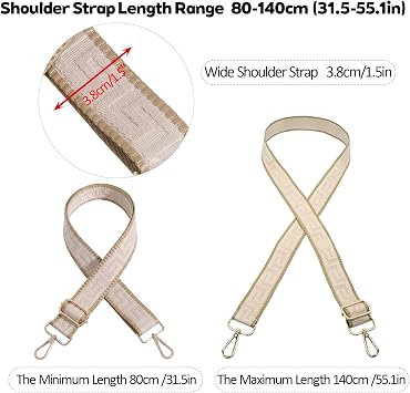Bag Strap - Wide Adjustable Bag Straps for Crossbody Handbags, Replacement Shoulder Handbag Straps, Geometric Pattern Handbag Strap for Bag Replacement Women Men (Beige)