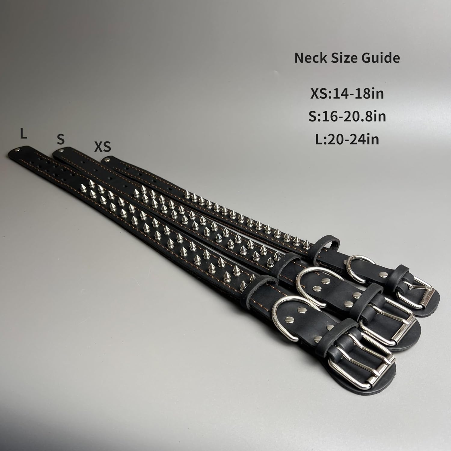 Leather Dog Collar with Spikes,Medium to Large Breed,4.0mm top-Grain Cowhide, Handmade, Heavy-Duty pet ​​Collar,Pit Bulls Labradors. (Black,S-Neck 16-20.8in)