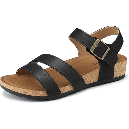 SHIBEVER Womens Dressy Flat Sandals: Summer Comfortable Arch Support Sandal Ankle Strap Casual Shoes