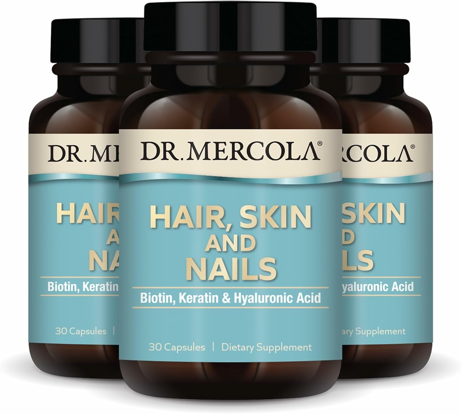 Dr. Mercola Hair, Skin and Nails - Provides Biotin, Keratin & Hyaluronic Acid - Premium Quality - Supports Healthy Aging - Non-GMO, Gluten-Free & Soy-Free - 30 Capsules (3 Pack)