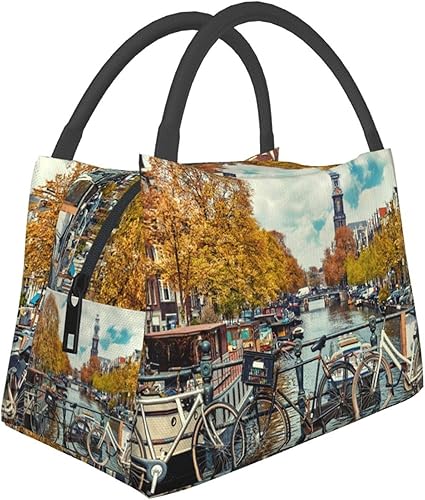 Miniatura 8 de Bolsa de almuerzo con asa reforzada Bolsa de asas aislada Bicicletas en Amsterdam Caja de almuerzo impresa para el trabajo Picnic Talla única