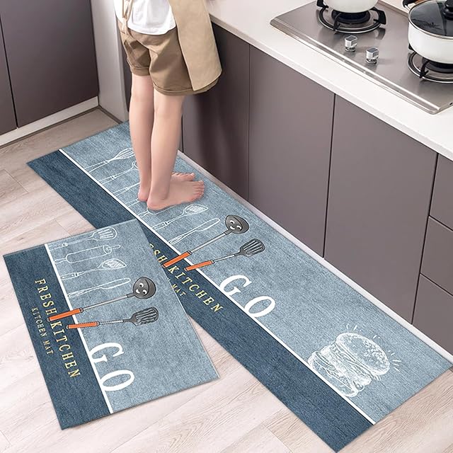 YEZIDE 2pcs Diatom Mud Kitchen Mat Set Kitchen Rug Sets Non Slip Standing Runner Rugs Doormat Oil Resistant Washable Floor Mat for Kitchen Supplies (40x60cm+40x120cm)