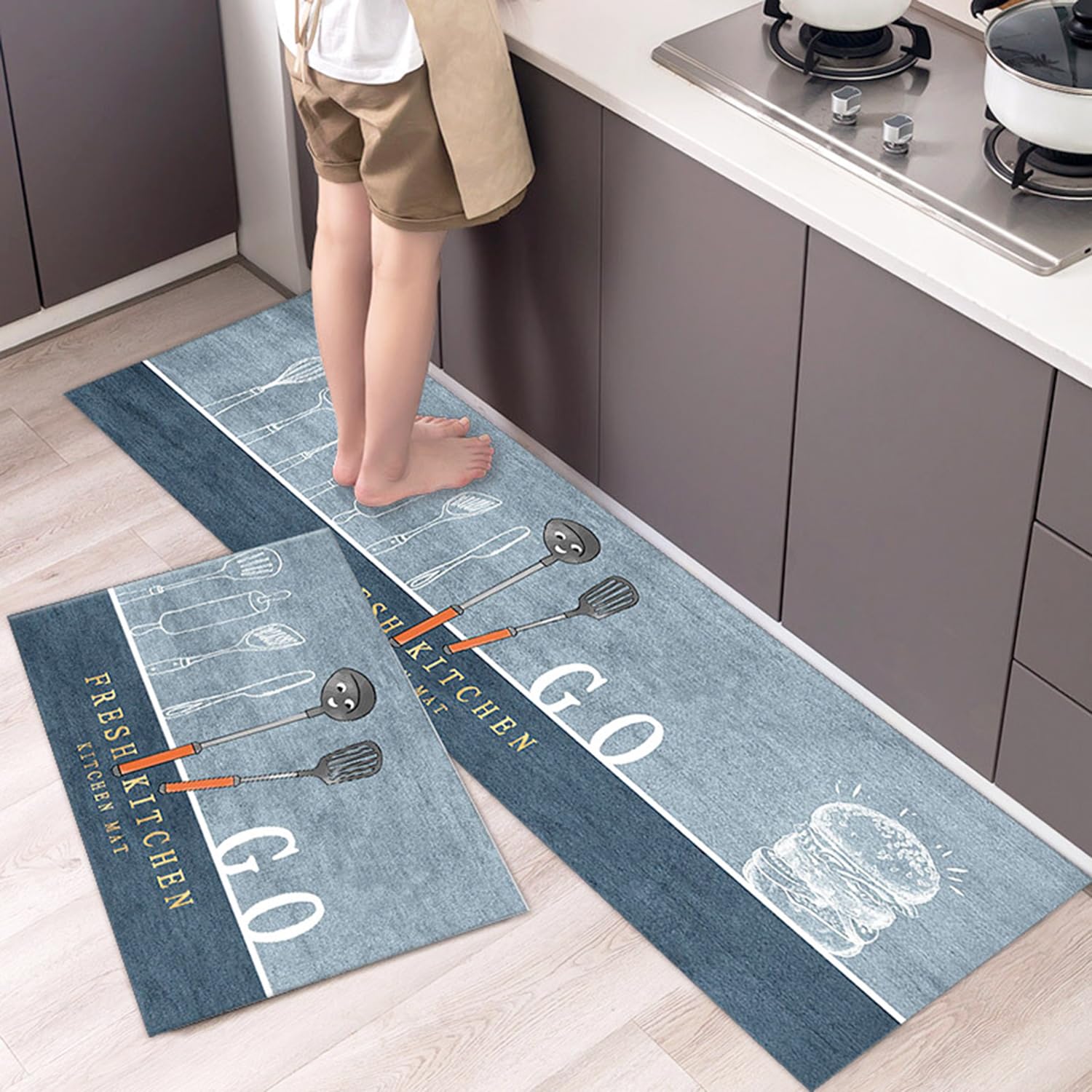 Alfombrillas de cocina de diatomeas resistentes al aceite con base de goma lavable juego de 2