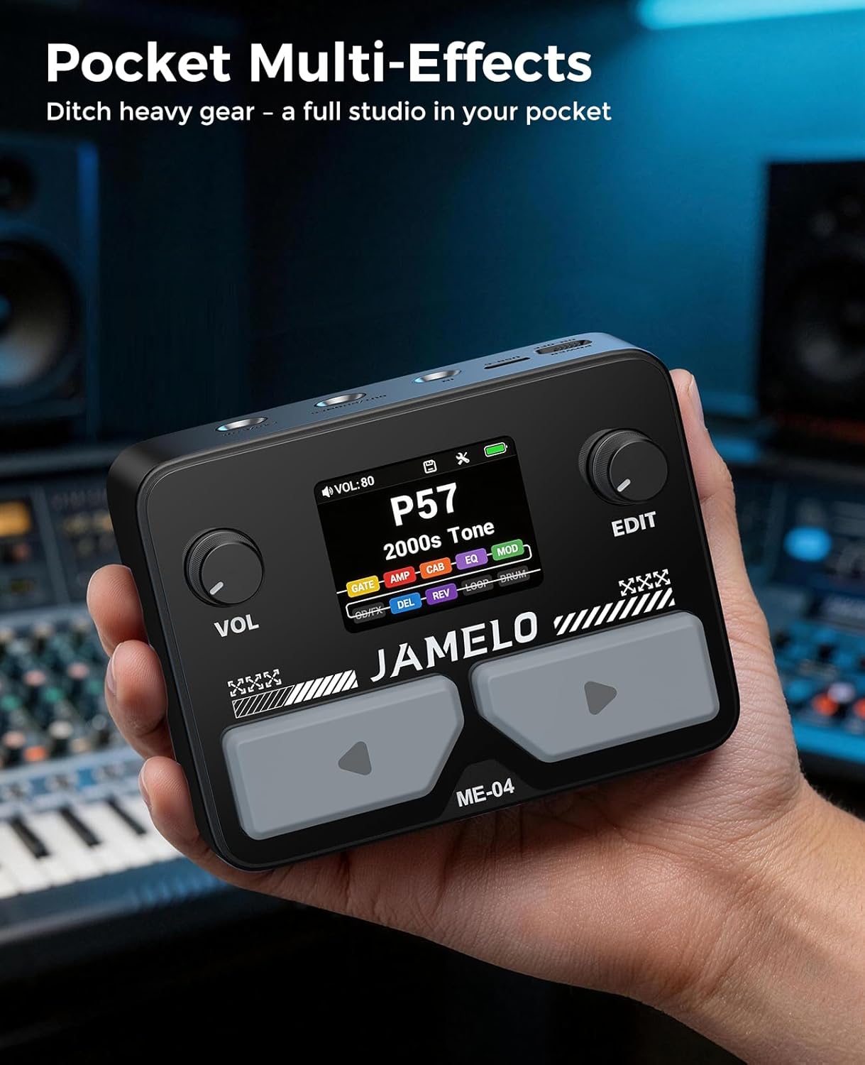 JAMELO Pocket Guitar Multi Effects Pedal, with 125 Effects, 99 Presets, 30 Amp Modeling, IR Loaders, Looper 100 Drum Rhythms BT Audio USB OTG Support Rechargeable Guitar Effects Processor (Black)