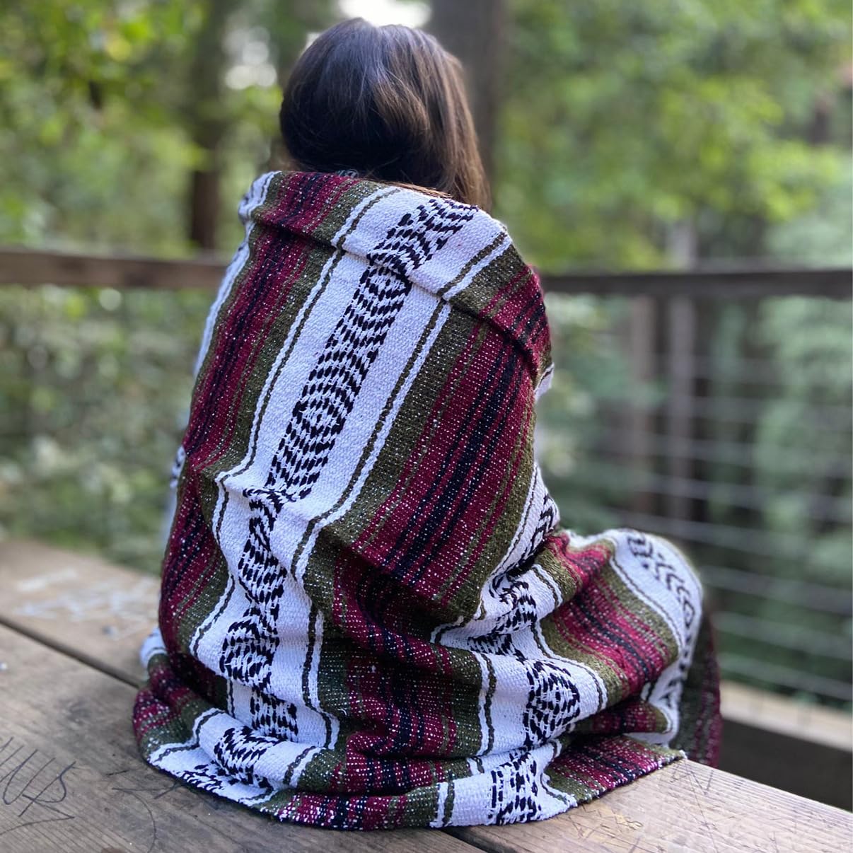 Kiuwxduy Mexican Manual Knitted Blanket Sofa Throw Meditation Yoga Mat Boho Outdoor Camping Picnic Blanket Festival Blanket (Purple) - Image 2