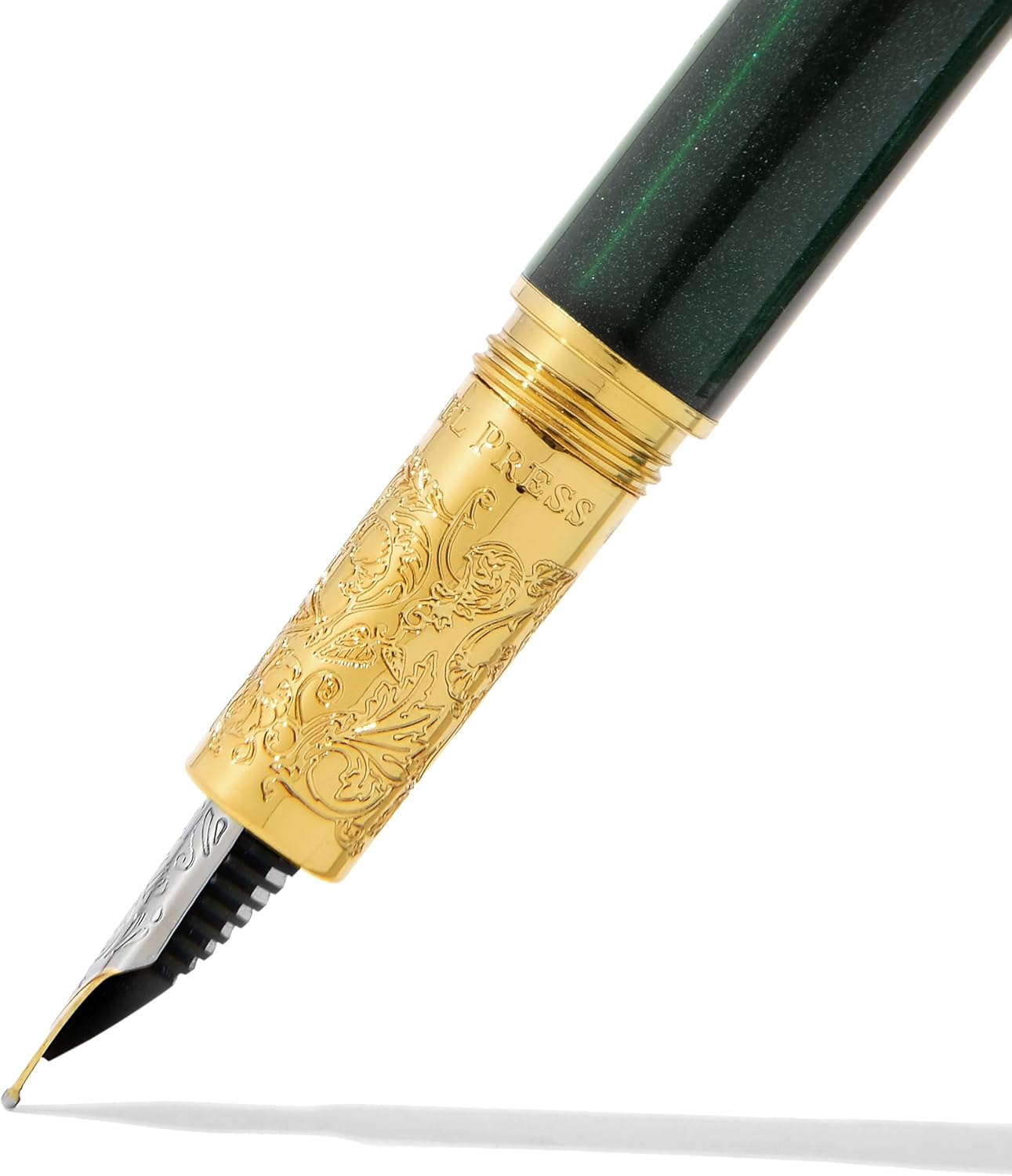 Ferris Wheel Press, Bijou Fountain Pen, Catnip Café, Double Gold Plated, Snowfall Lacquer Finish, Two-Tone Steel Nib, Emerald Green, Fine