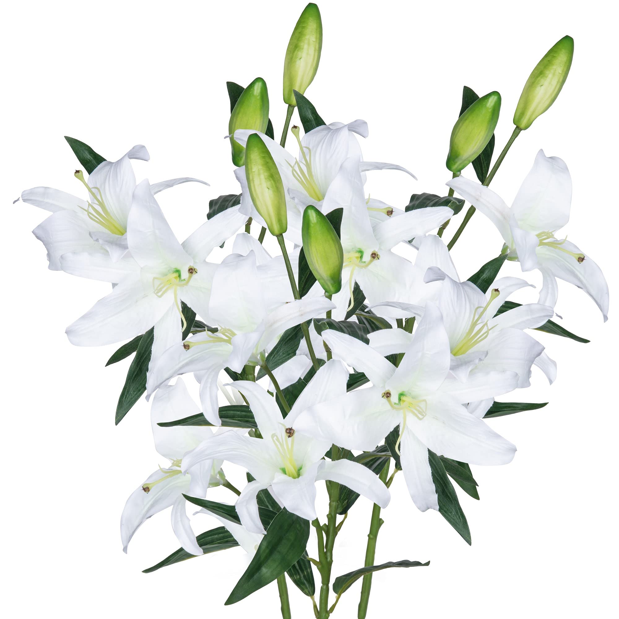 Grand Verde Lily Artificial Flowers Bulk Bouquet 30” Long Stems Dozen Blooming Silk Flower Heads Wedding Decoration Indoor Home Decor DIY Floral