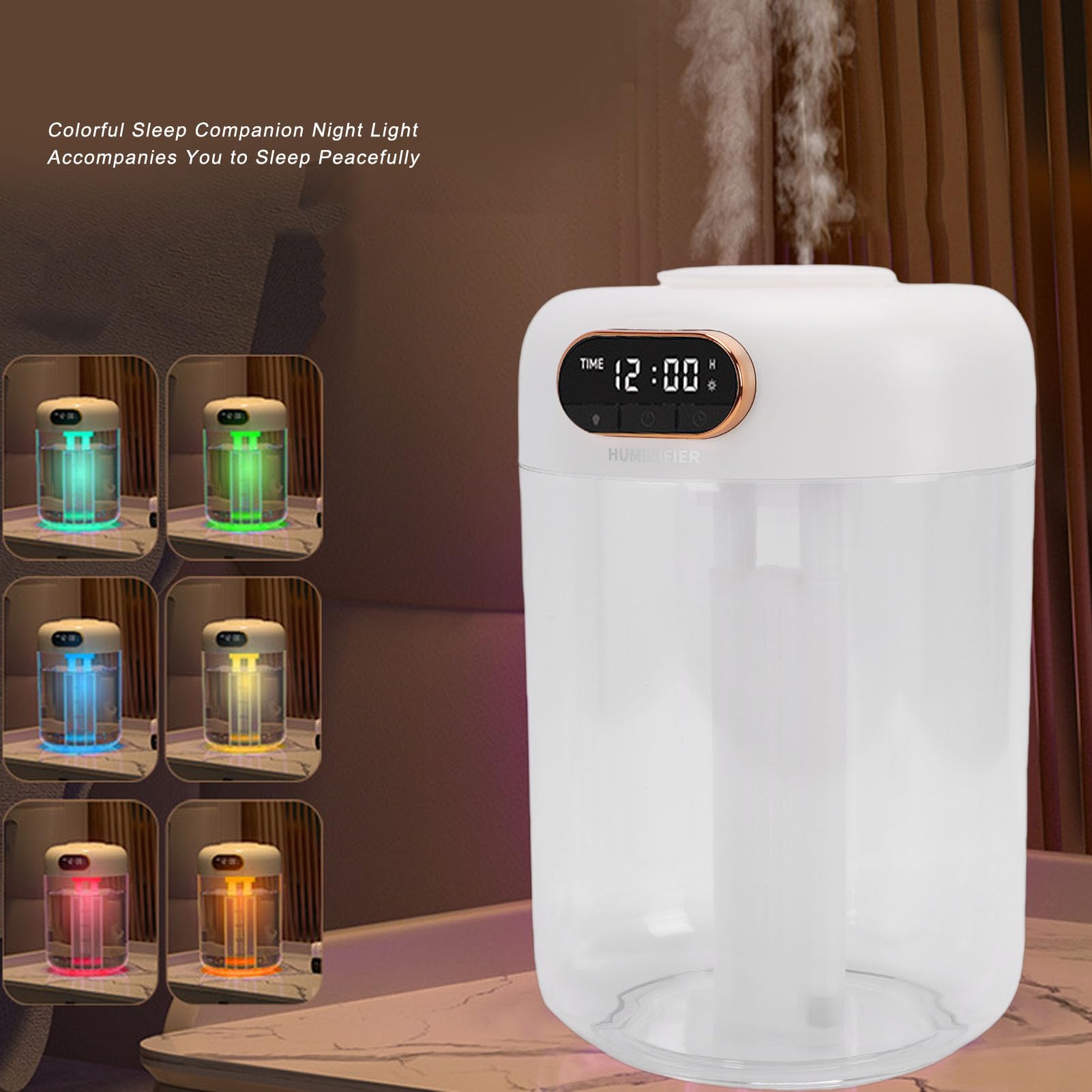 Umidificatore a doppio spruzzo Umidificatore personale silenzioso da 3 litri con luce notturna Spegnimento automatico Alimentato tramite USB Bianco