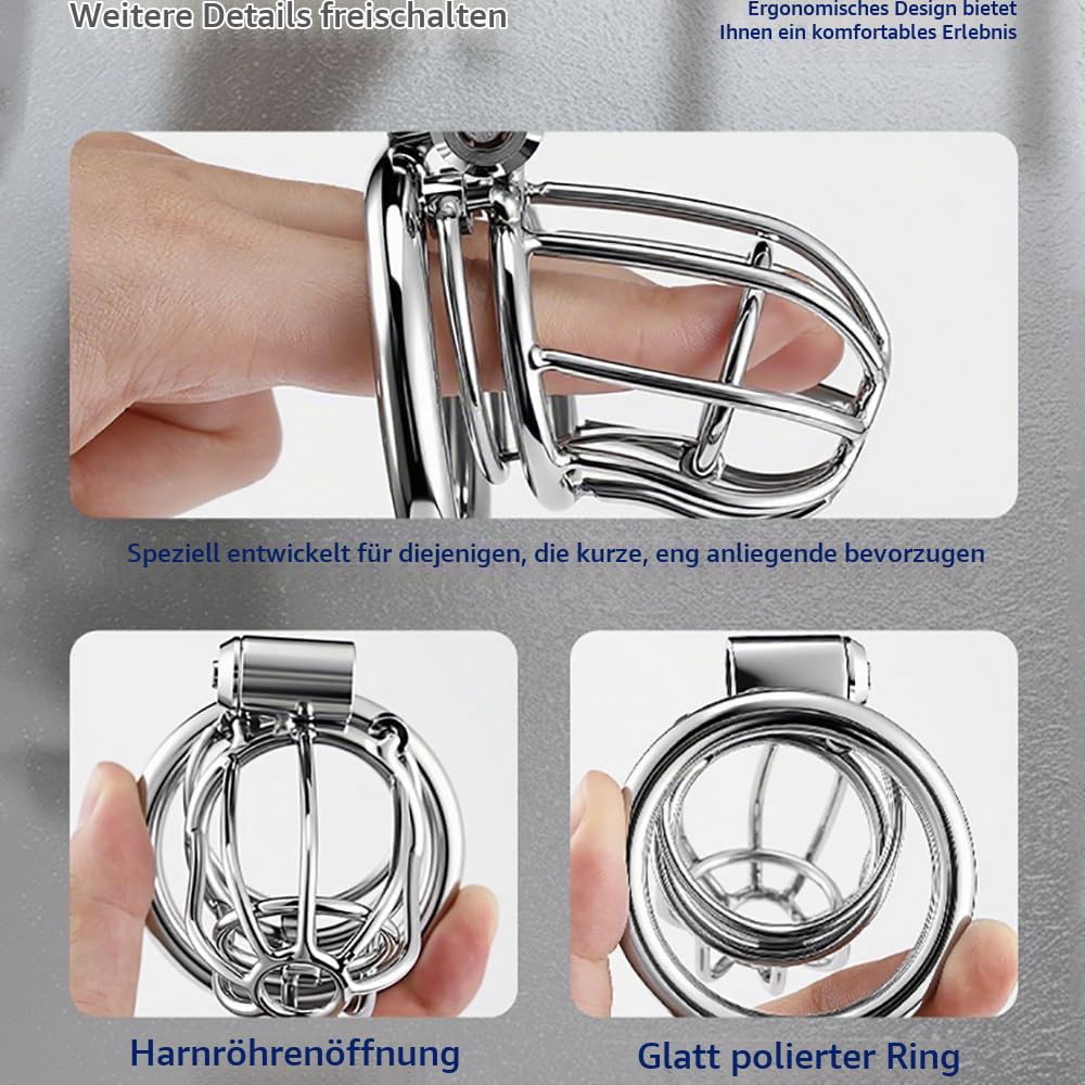 New Edelstahl PA Peniskäfig Sexspielzeug-Sets Doppeltem Design Penisring Anti-Escape CB Käfig Metall Keuschheitskäfig Keuschheitsgürtel BDSM Bondage Fetisch Keuschheit Sexspielzeug für Männer