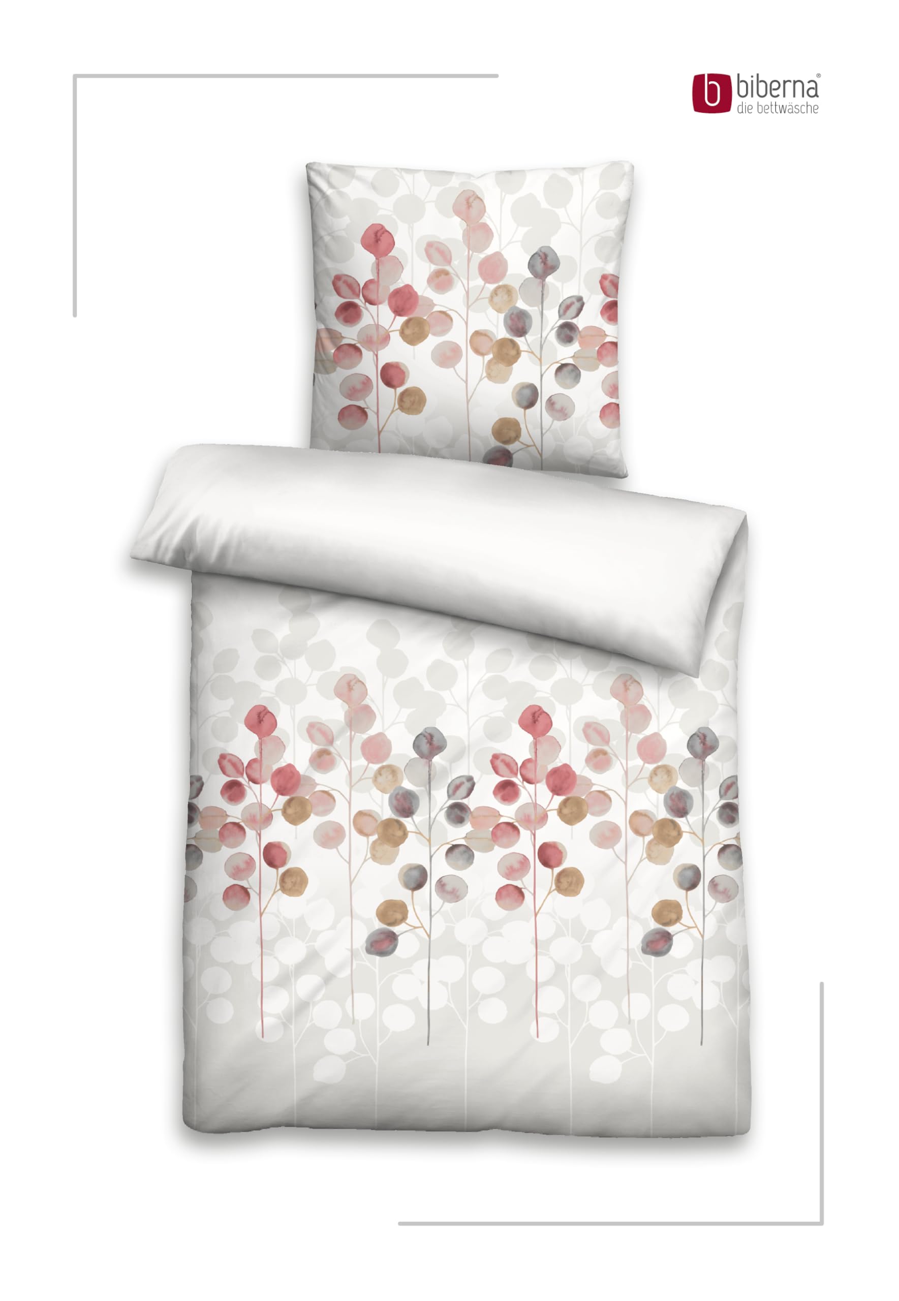 biberna Premium Seersucker Bettwäsche 135x200 cm | 2-teilig mit Kissenbezug 80x80 cm | 100% Baumwolle | kühlend, bügelfrei | Reißverschluss | Sommerbettwäsche | Stilisierte Pflanze | Modell 0026722