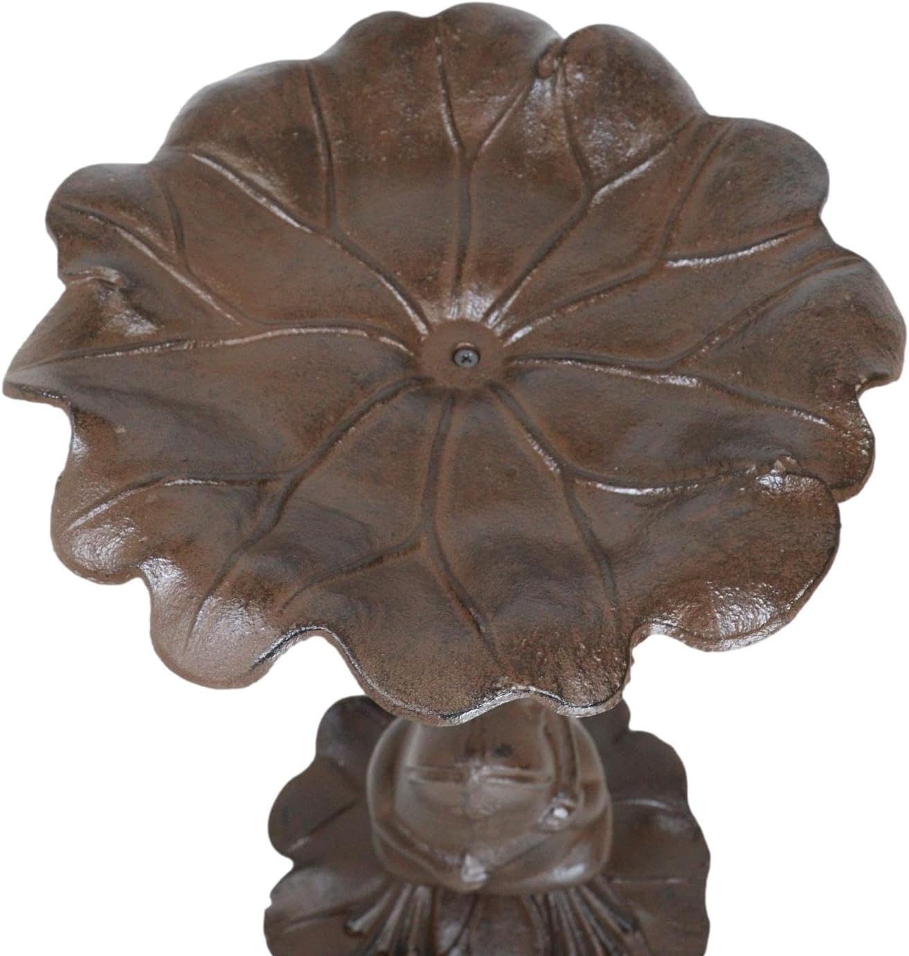 Ebros Gift 18" Tall Cast Iron Metal Rustic Whimsical Garden Toad Frog On Lily Pad Water Lily Leaf Bird Feeder Or Bath Sculpture for Lawn Pool Patio Outdoors Decor