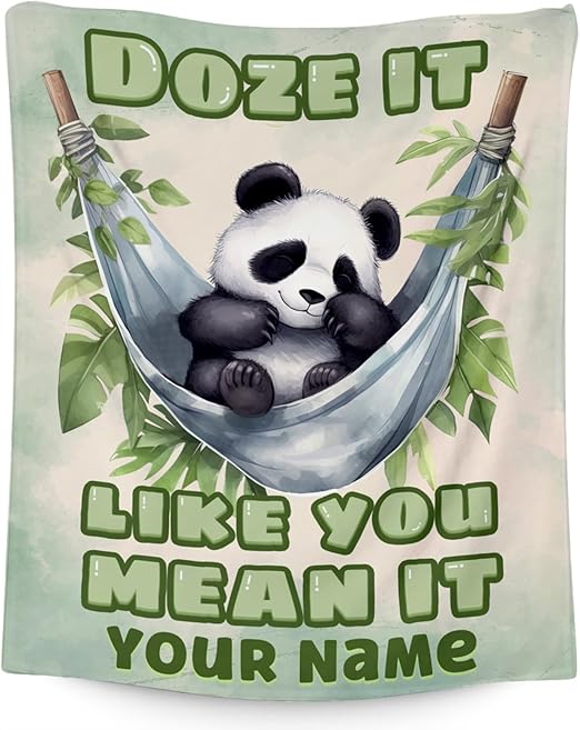 Custom Panda Blanket, Cute Soft Throw Gifts for Kids, Cozy Flannel Throw Blankets for Couch Sofa, Green 30"x40"
