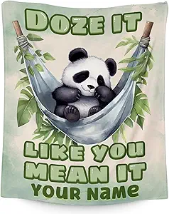 Custom Panda Blanket, Cute Soft Throw Gifts for Kids, Cozy Flannel Throw Blankets for Couch Sofa, Green 30"x40"