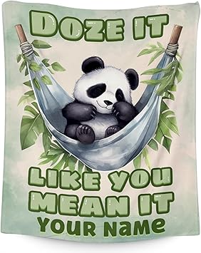 Custom Panda Blanket, Cute Soft Throw Gifts for Kids, Cozy Flannel Throw Blankets for Couch Sofa, Green 30"x40"