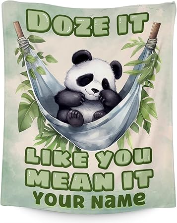 Custom Panda Blanket, Cute Soft Throw Gifts for Kids, Cozy Flannel Throw Blankets for Couch Sofa, Green 30"x40"