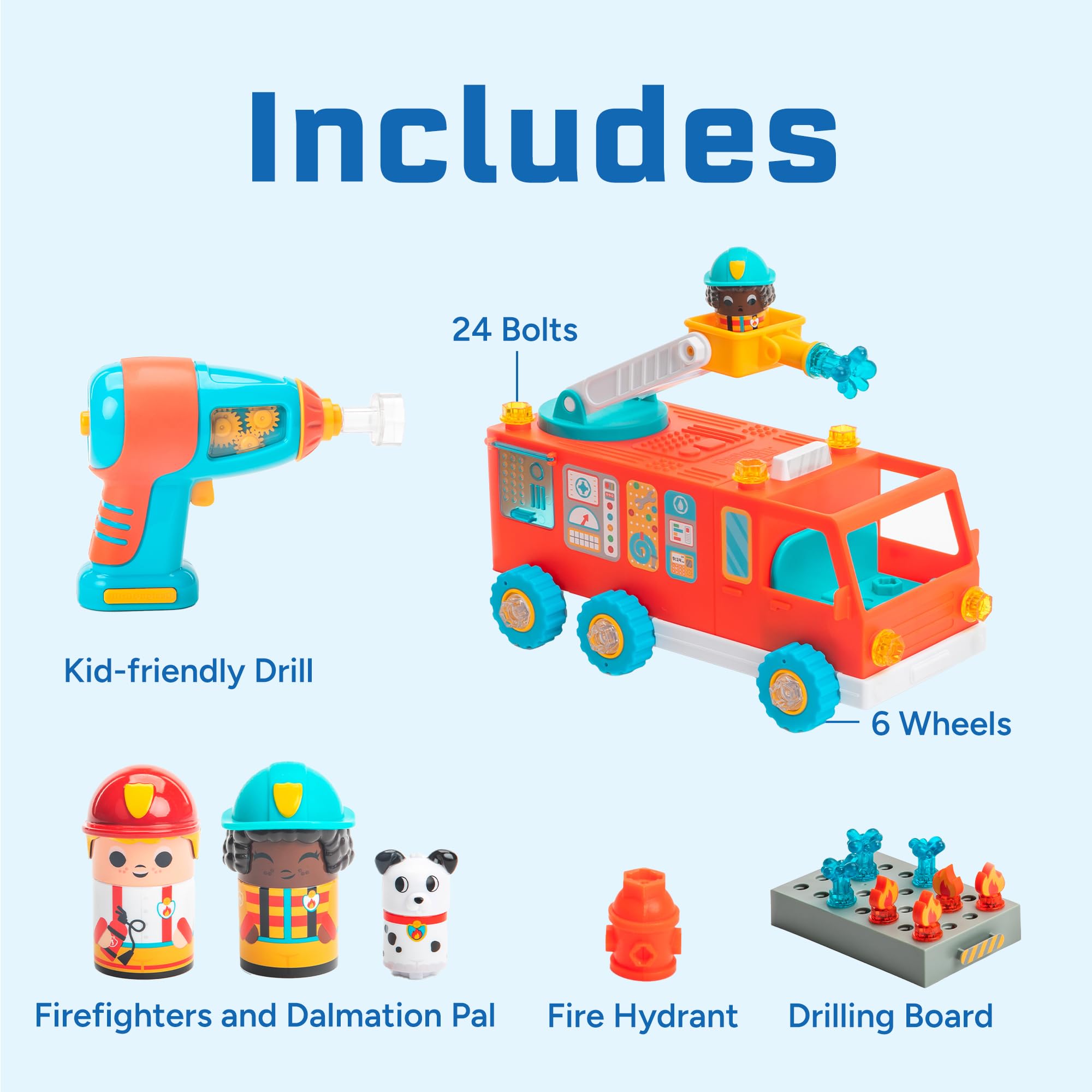 Learning Resources Design & Drill Bolt Buddies Ognia Ciężarówka Budownictwo Zabawka 54-Kawałek Grać Zestaw
