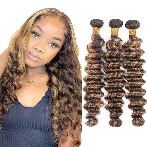 Paquetes de reflejos ombré paquetes de cabello humano de onda profunda de 20 22 24 pulgadas paquetes de cabello humano virgen brasileño Remy de onda