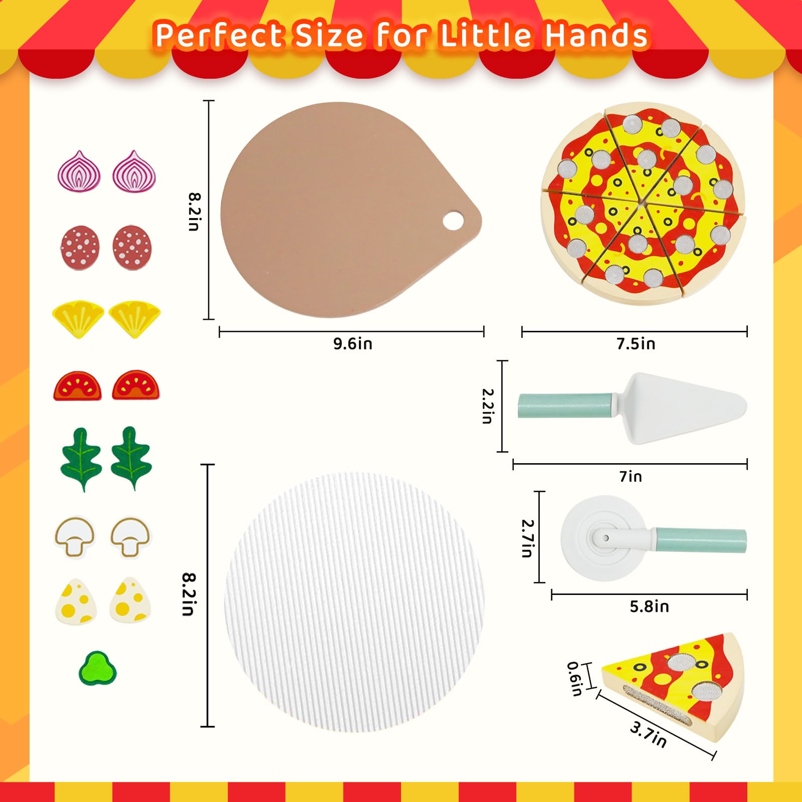 Set di pizza in legno per alimenti – cucina per bambini accessori per la cucina dei giochi in legno – accessori per la cucina dei bambini, giocattolo educativo di ruolo, regalo per bambini