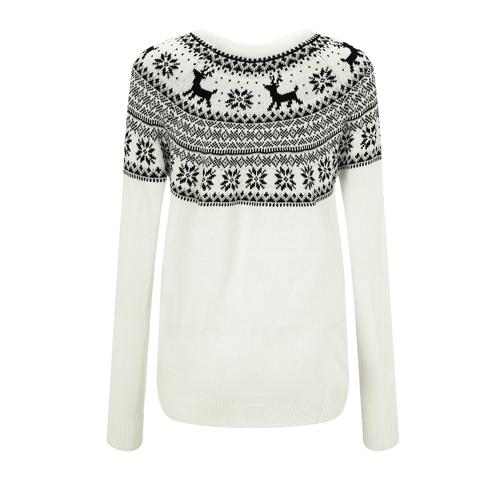 Weihnachtspullover Damen Strickpullover - Weihnachtspulli mit Rentier Schneeflocke Weihnachtsmotiv Pullover Weihnachten Damen Pulli Langarmshirt Strickpulli Sweater für Frauen Teenager Mädchen
