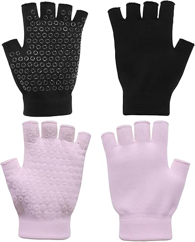 TIESOME 2 pares de guantes de yoga antideslizantes sin dedos para mujer, guantes de gimnasio de pilates sin dedos con agarres para entrenamiento de