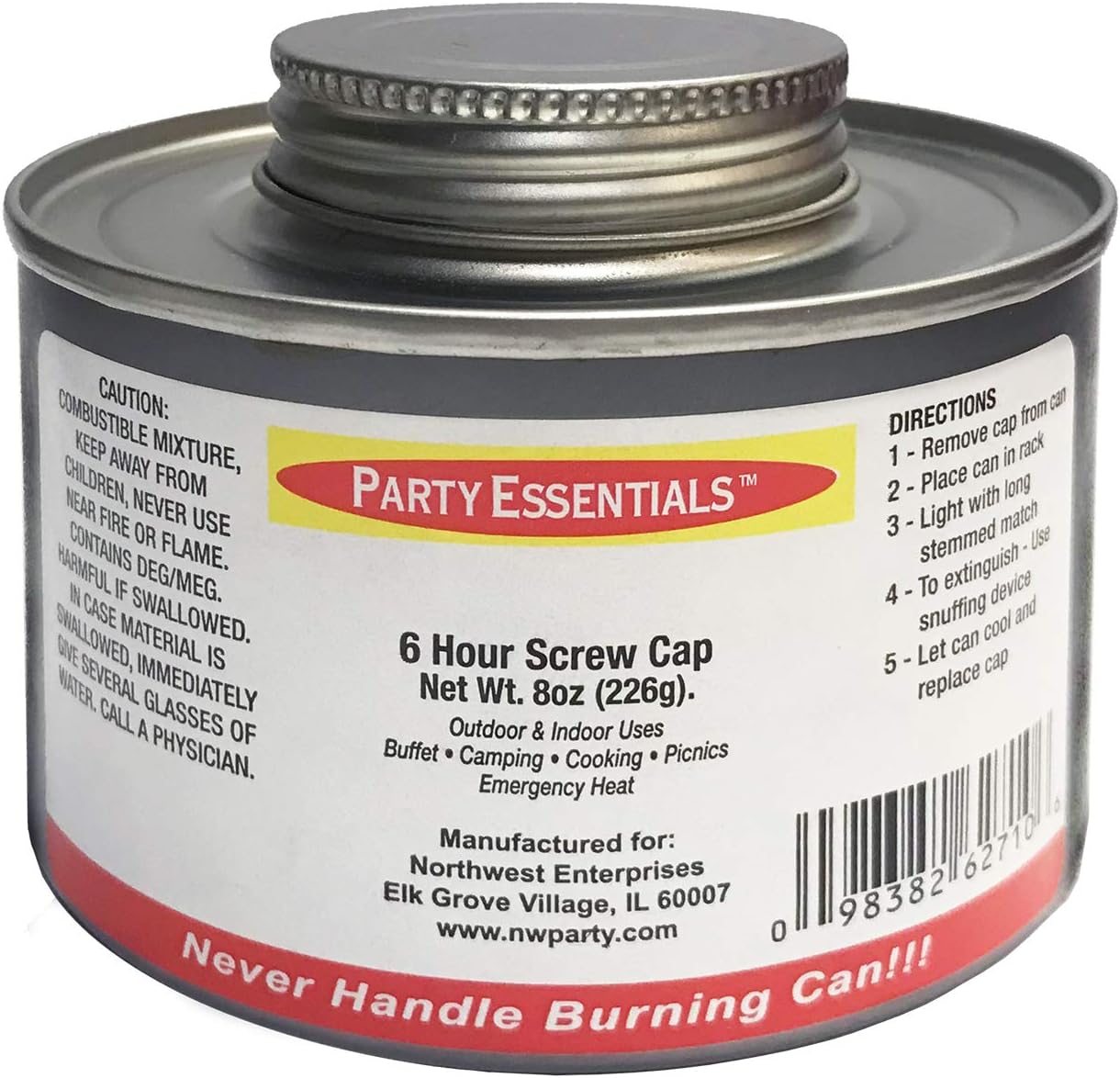 Party Essentials NW710 Chafing Dish Warming Fuel with Wick, 6-Hour Durability, 8-Ounce Capacity (Case of 24)