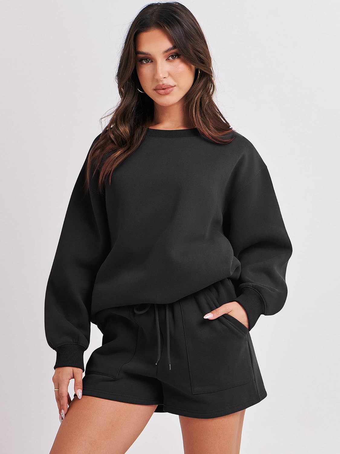 ANRABESS Women 2 Piece Outfits Sweat Shorts Sets 2026 Oversized Casual Lounge Matching Set Sweatsuit Tracksuit Fall Clothes - Image 2