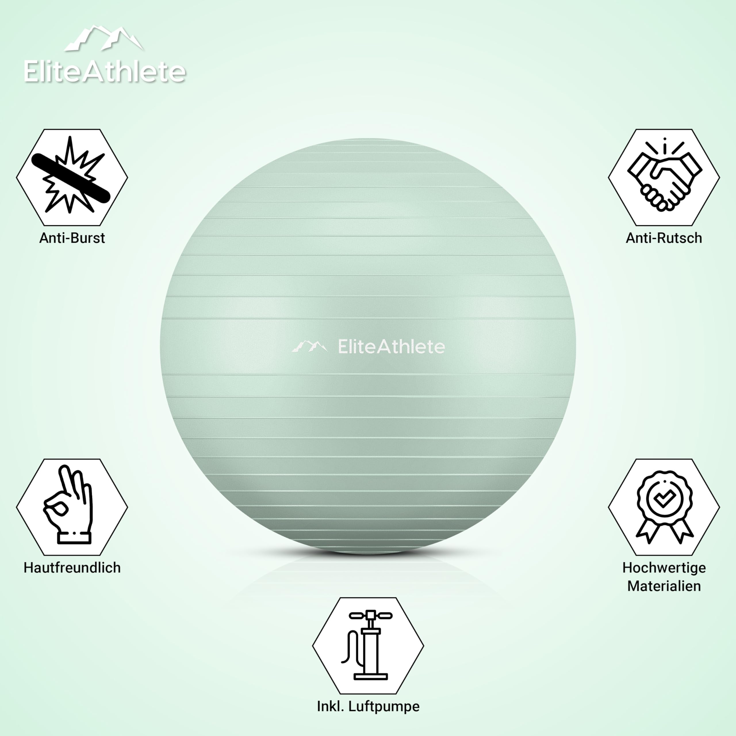 EliteAthlete Gymnastikball Sitzball Büro ergonomisch mit Anti Burst System - Fitness Pilates Schwangerschaft - Schwangerschaftsball Fitnessball Yogaball - Yoga Ball inkl. Luftpumpe