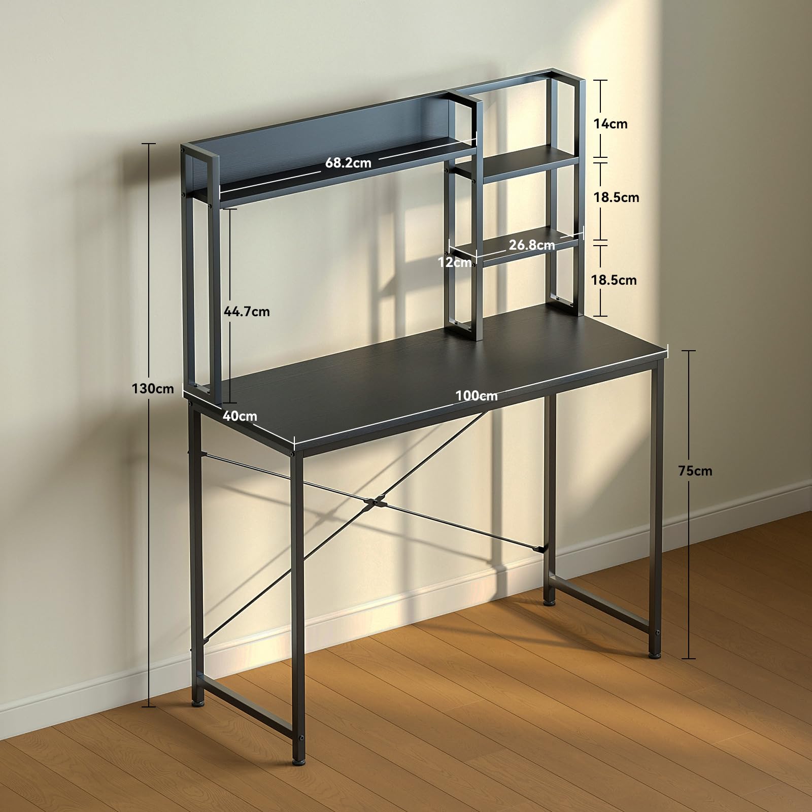 Coleshome Petit Bureau 100x40cm avec Étagère Rangement Noir