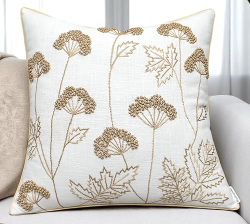 Rudransha Funda de almohada decorativa cuadrada bordada a mano, para dormitorio principal, nuevo hogar, aniversario, granja, sofá, 20 x 20 pulgadas,