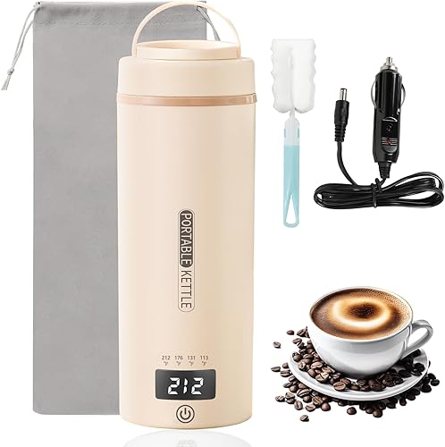 Hervidor eléctrico de viaje de 12 V para automóvil, portátil, pequeño, pequeño, hervidor de agua, calentador de agua con 4 controles de temperatura