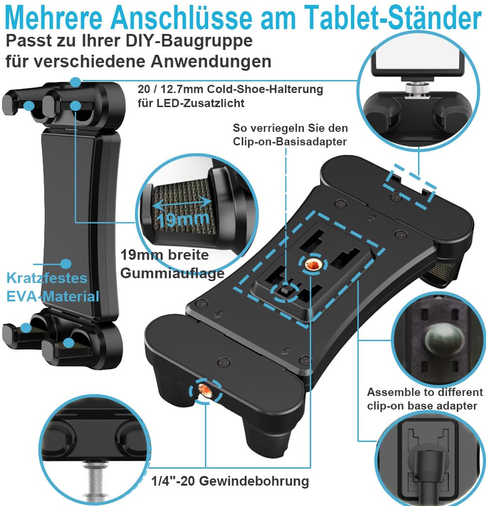 Support de tablette, tapis de course, vélo d'appartement, support de tablette, rotatif à 360 °, support de tablette pour spinning, support de microphone, guidon de bureau pour smartphones et