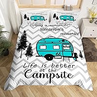 Vista 30 de Juego de funda de edredón con reglas de campamento, tamaño matrimonial, para niños, funda de edredón rústica para campamento, estilo granja