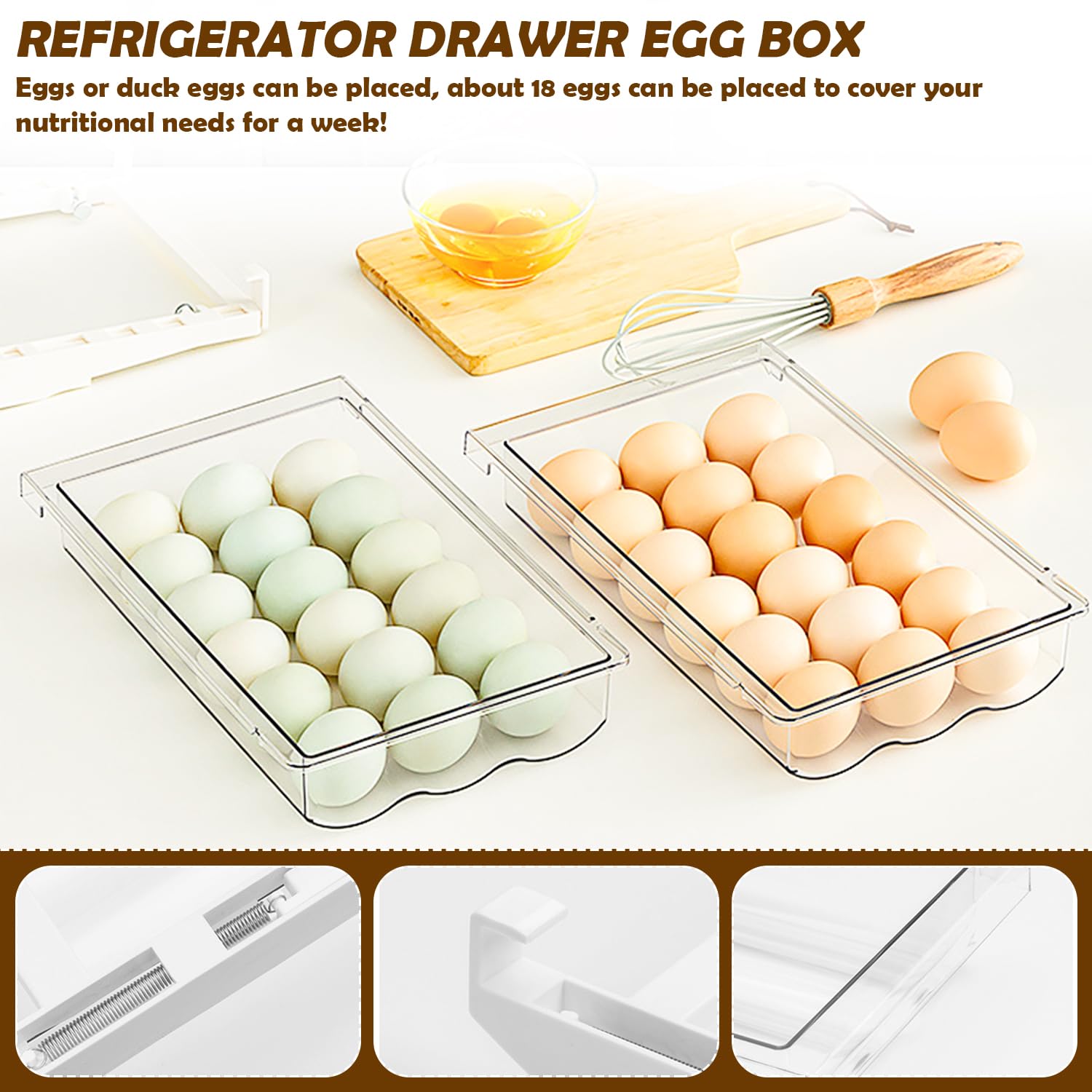 Cassetto Portauovo Per Frigorifero - Organizer Estraibile Trasparente Per 18 Uova, Adatto A Tutti I Frigoriferi - Foto 6