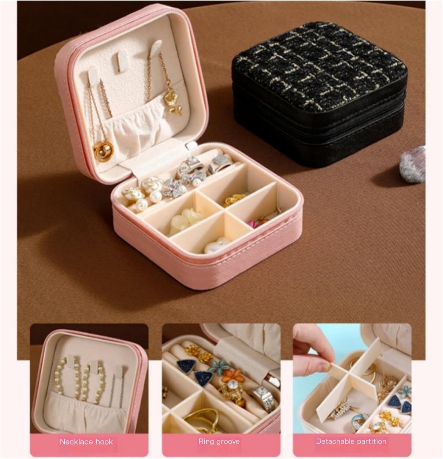 シックでミニマリストなトラベルジュエリーオーガナイザー - イヤリング、リング、小さなアクセサリー用のポータブルストレージボックス、