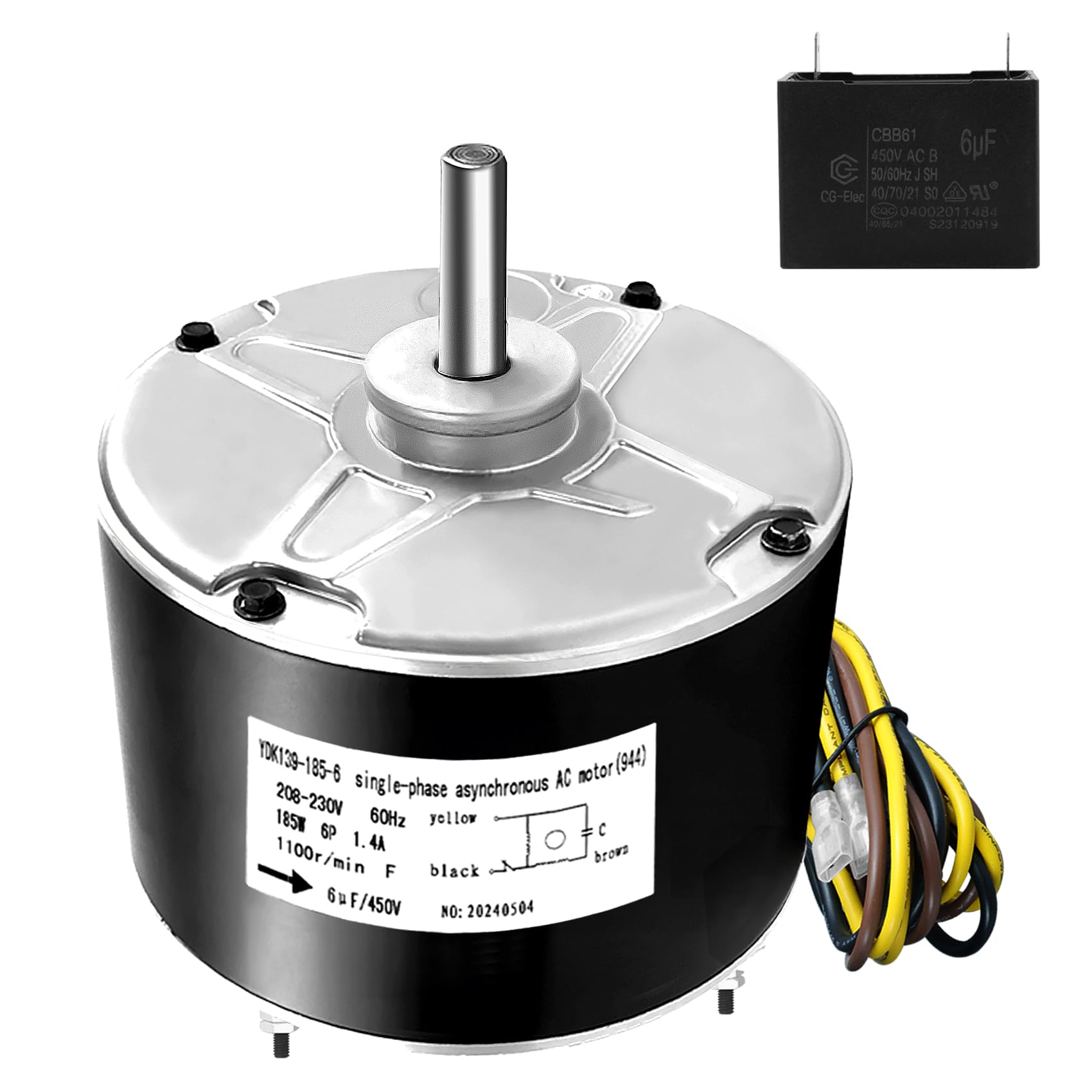 Condenser Motor Replaces for Carrier for 5KCP39EGS070S, for 5KCP39EGY823S for Genteq for GE3905, HC39GE236/237, HC39GE234A, 6DLL0, 1/4HP 1100 RPM 208-230V