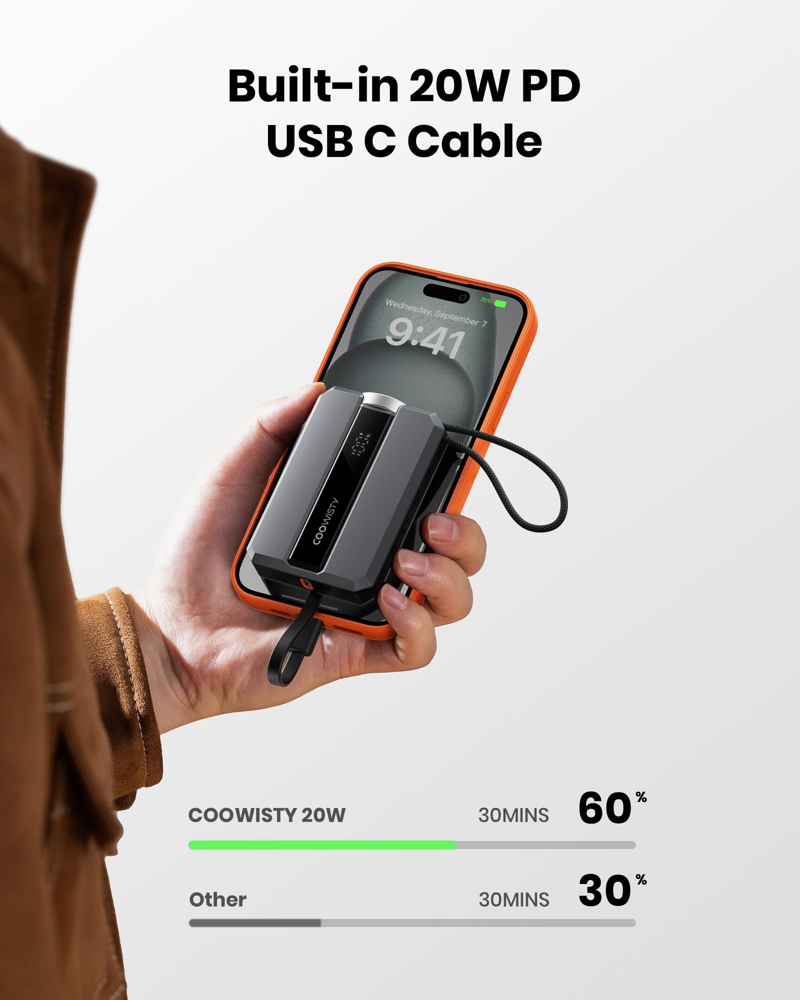 Coowisty Power bank 10000mAh, USB C PowerBank 20W PD caricatore portatile da con ricarica rapida for iPhone,Compatible with Apple Watch Series 9/8/7/6/Se/5/4/3/2, iPhone15