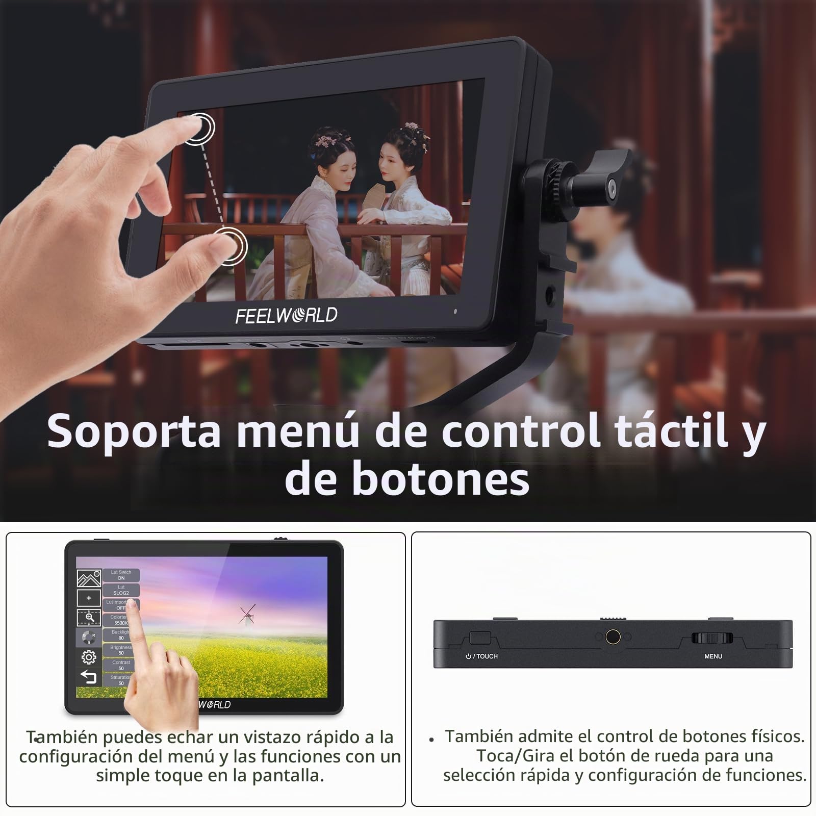 FEELWORLD F6 Plus V2 6 Pulgadas Monitor de Campo para cámara,HDR Touch Screen with 3D LUT,Captura de Pantalla Sharp,Full HD 1920x1080 IPS 4K HDMI Loop in/out DSLR,Batería y Funda de Almacenamiento