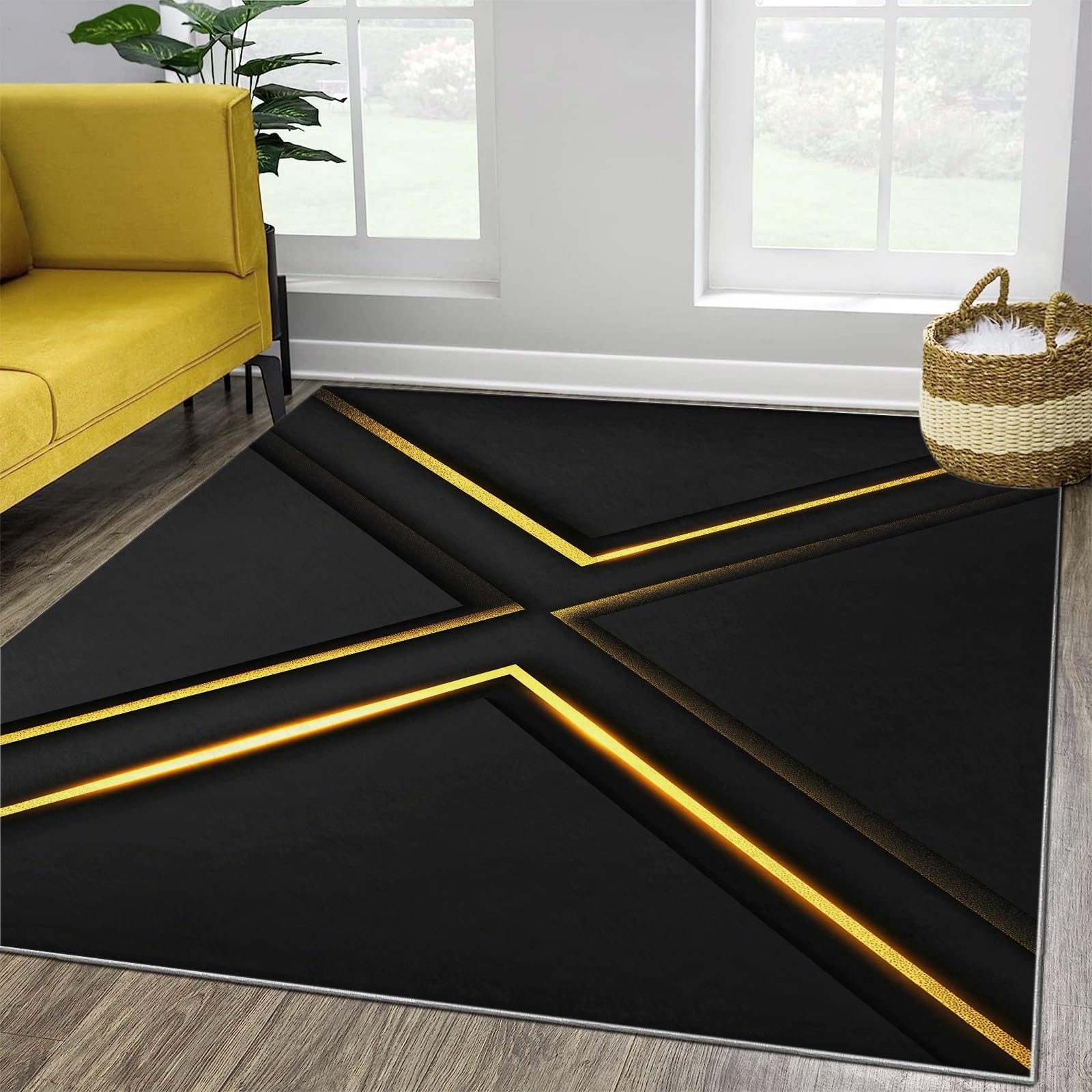 Tapis de chambre moderne noir or 160x230 tapis poils courts doux