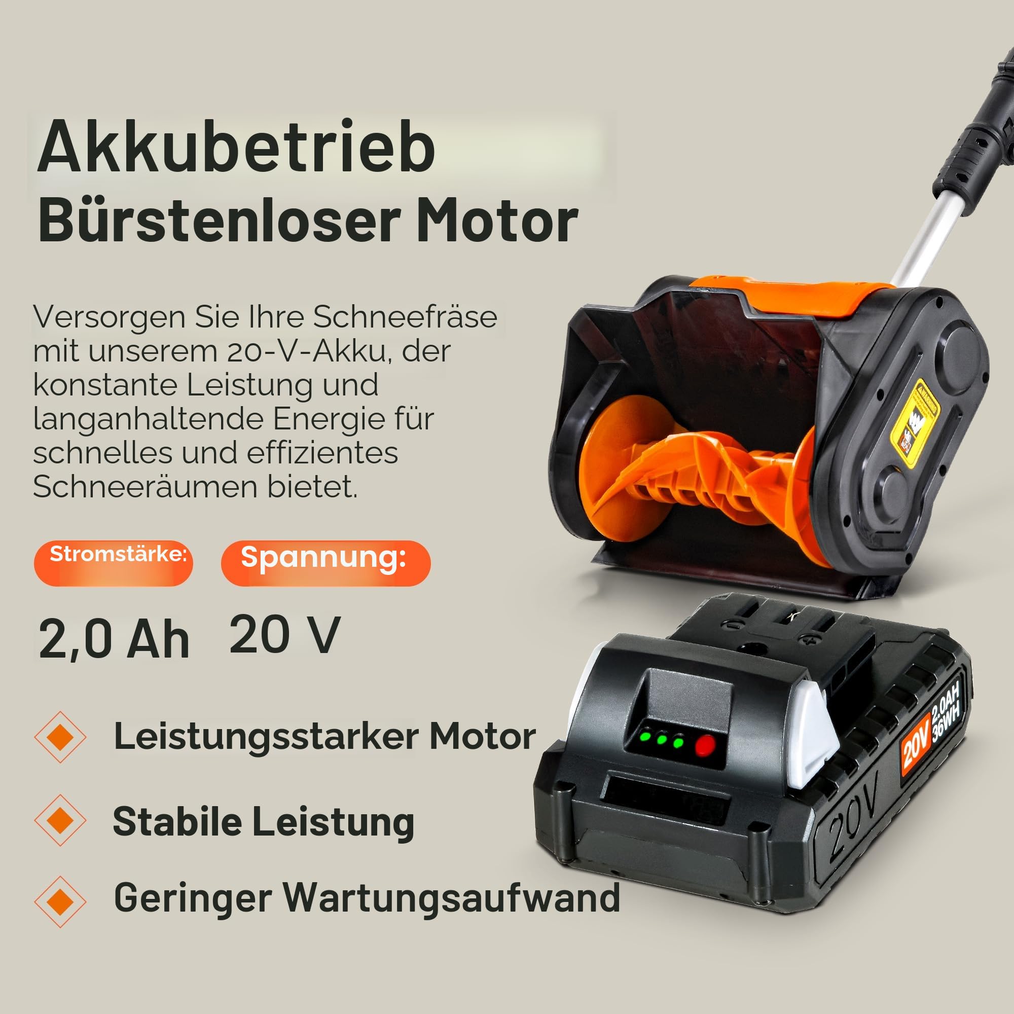 SuperHandy Kabellose Schneeschaufel, 20 V, 2 Ah, elektrischer Schneewerfer – leicht, 25,4 x 12,7 cm Räumweg, 7,6 m Wurfweite, 136 kg/min Schneekapazität (2024)