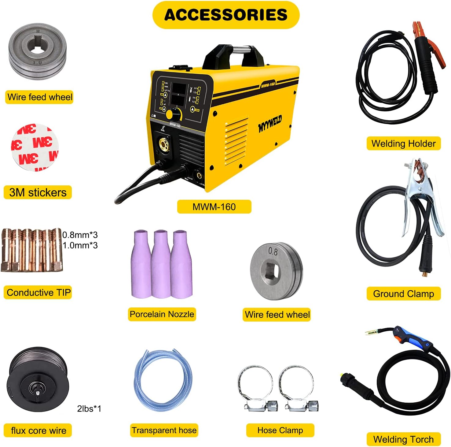 Buy MYYWELD 160A MIG Welder, Gas/Gasless 4 in 1 Welding Machine Stick