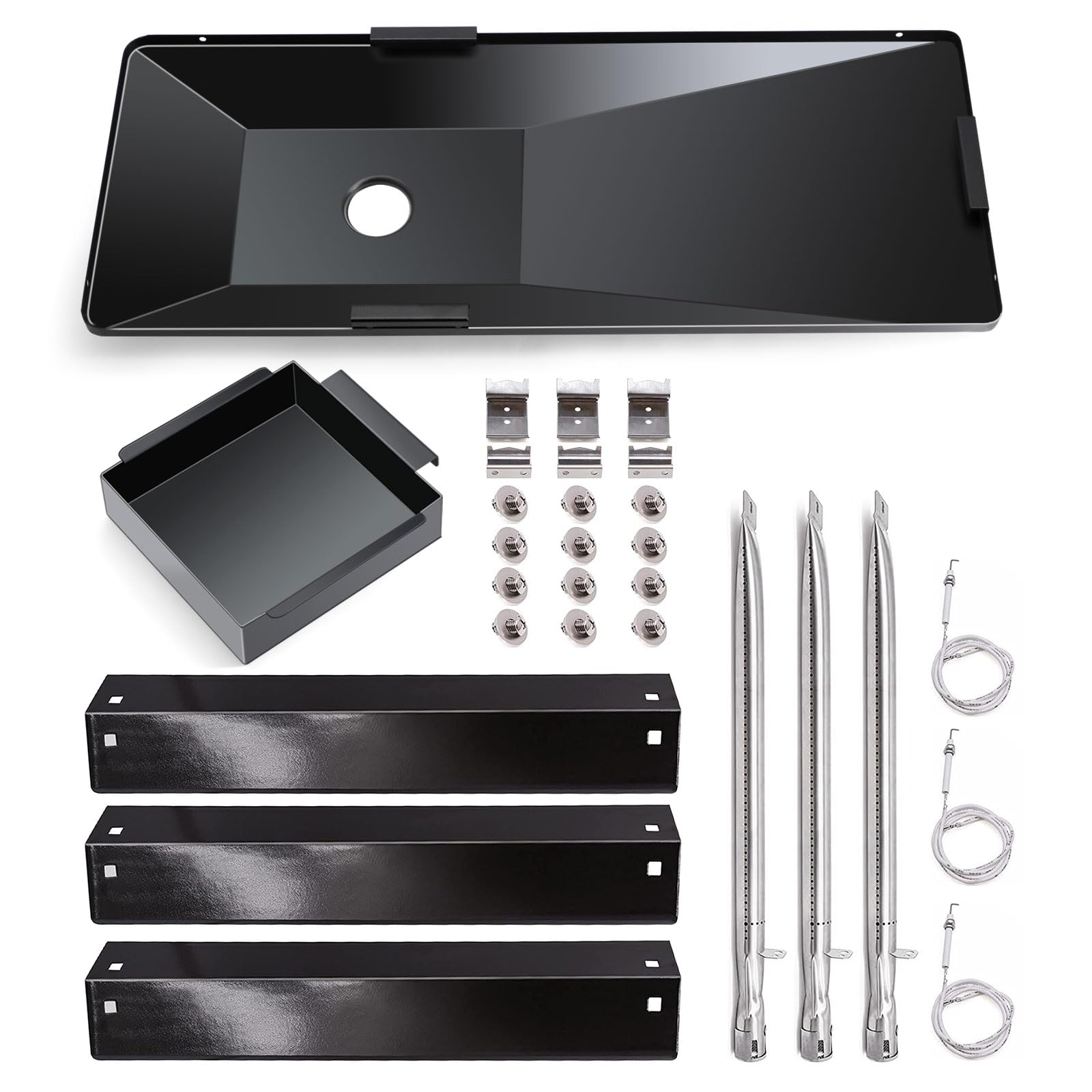 Criditpid Grill Replacement Parts for Char Griller 5050, 5650, 5072, Grease Tray Drip Pan, Heat Plates, Burner Tubes, Hanger Brackets, Ignitor for Char-Griller Replacement Parts, Chargriller 5050