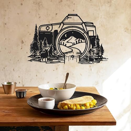 YBLCOZYC Arte de pared de metal para cámara vintage, diseño de carrete de película retro con escena del bosque, ideal para decoración del hogar,