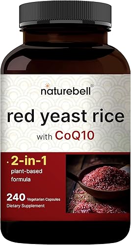 Arroz de levadura roja de 2,400 mg con CoQ10, 240 cápsulas vegetales (1,200 mg por cápsula) | Suplemento herbario avanzado para la salud cardíaca -