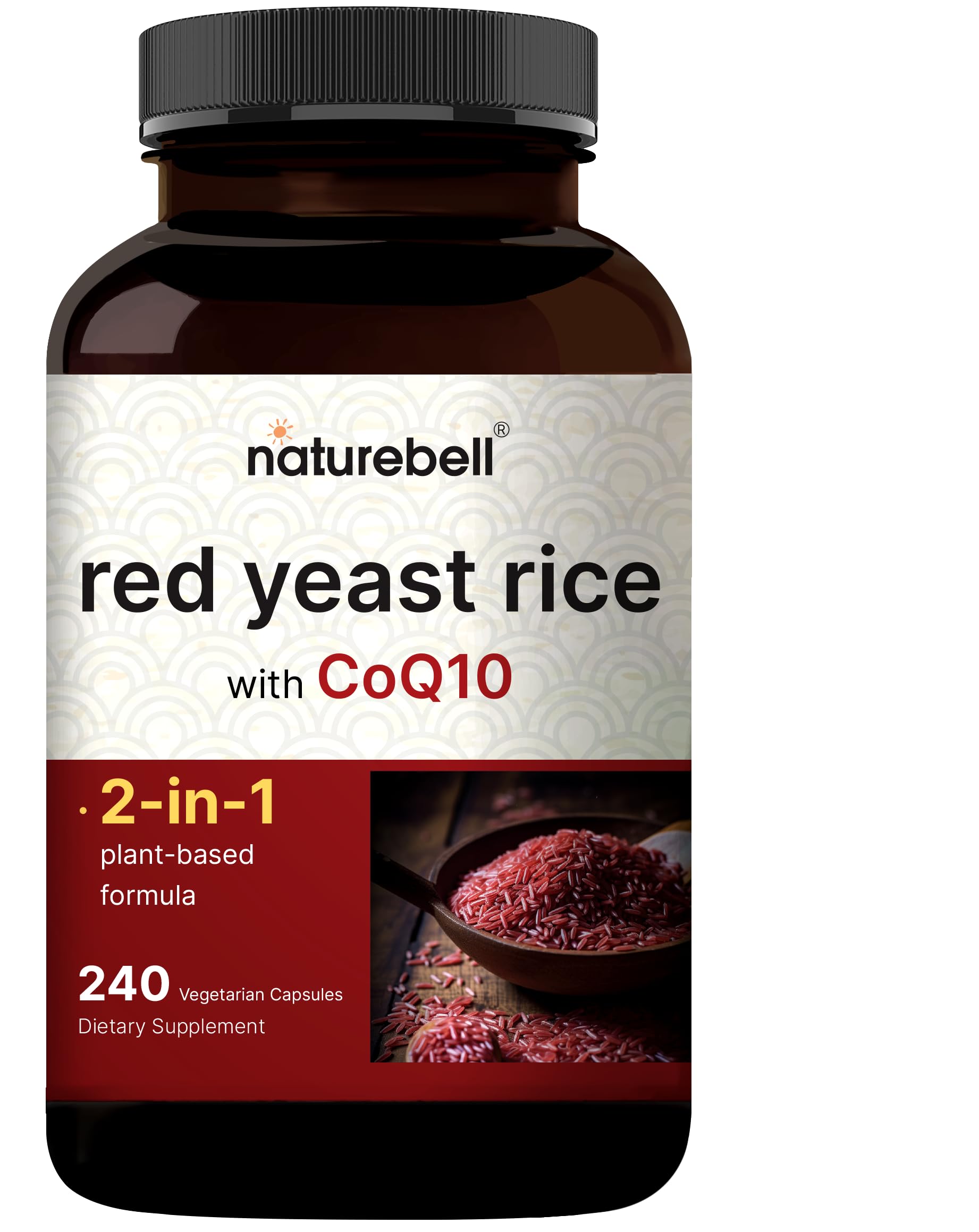 Red Yeast Rice with CoQ10, 240 Veggie Capsules | Advanced Heart Health Herbal Supplement – Antioxidant Support for Energy & Heart Health – Non-GMO