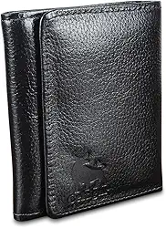 Carteira Masculina De Couro Legítimo Trifold Comporta RG CNH Cartões Antifurto Bloqueio Rfid - 289 (Preto - Couro CBFL)