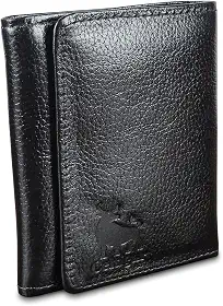 Carteira Masculina De Couro Legítimo Trifold Comporta RG CNH Cartões Antifurto Bloqueio Rfid - 289 (Preto - Couro CBFL)